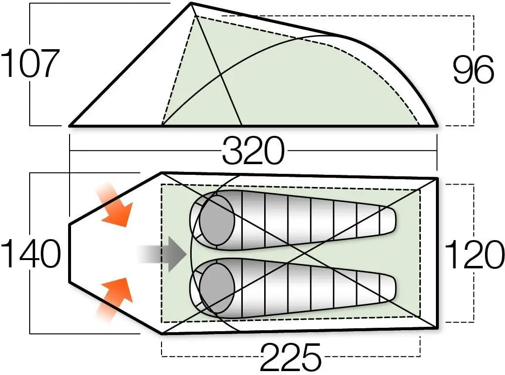 Vango Hydra Trekking Tent - Overall Dimensions