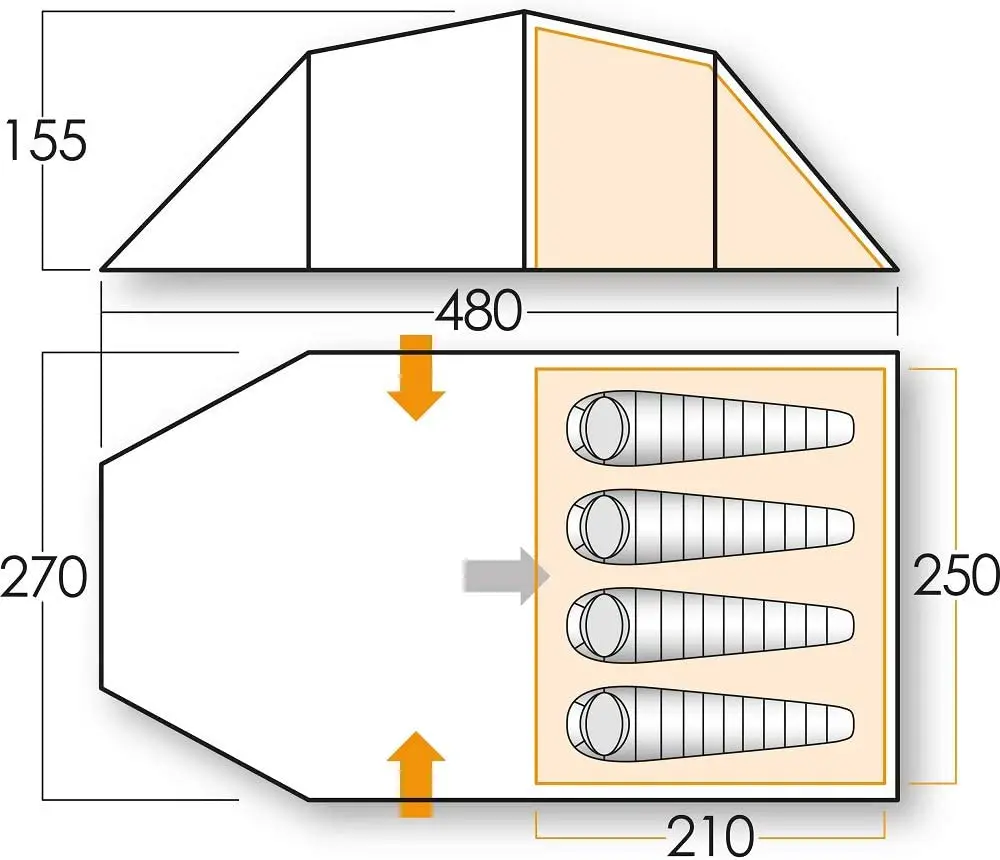 Vango Venture 450 Tunnel Tent - Overall Dimensions
